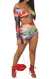 Contrast Color Sexy Package Buttocks Bind Off Shoulder Fashion Skirts Sets HYM203025