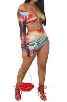 Contrast Color Sexy Package Buttocks Bind Off Shoulder Fashion Skirts Sets HYM203025