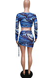 Summer Beach Net Yarn Print Cultivate One's Morality Sport Two-Piece F8348