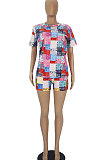 Fashion Casual Printing Short Sleeve Shorts Two-Pieces SDD9352