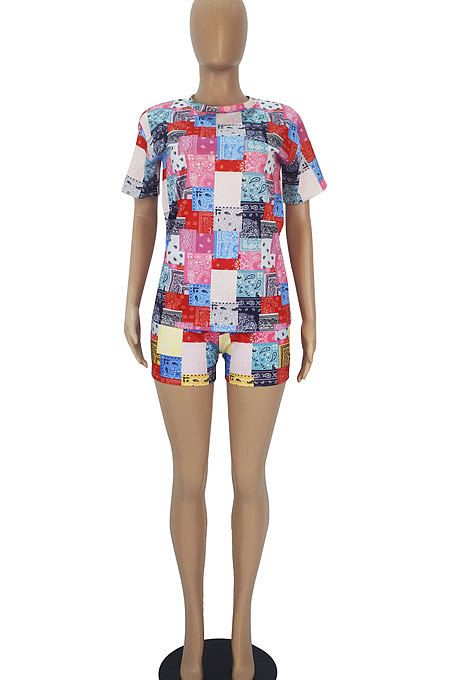 Fashion Casual Printing Short Sleeve Shorts Two-Pieces SDD9352