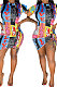 Casual Tight Short Sleeve Ruffle Knotted Strap Printing Trendy Mini Dress BLK2108