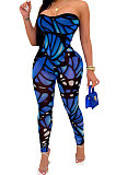 Sexy Temperament Boob Tube Top Off Shoulder Sleeveless Color Printing Bodycon Jumpsuits MLM9040