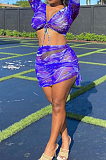 Summer Beach Net Yarn Print Cultivate One's Morality Sport Two-Piece F8348