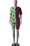 Euramerican Women Two Color Solid Printing Shorts Sets YYF8076