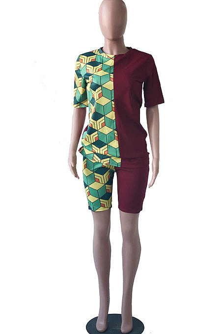 Euramerican Women Two Color Solid Printing Shorts Sets YYF8076