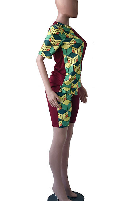 Euramerican Women Two Color Solid Printing Shorts Sets YYF8076