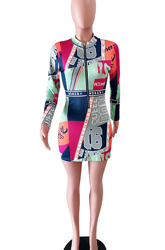 Fashion Sexy Tight Zipper Mini Dress ED8003