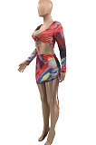 Contrast Color Sexy Package Buttocks Bind Off Shoulder Fashion Skirts Sets HYM203025