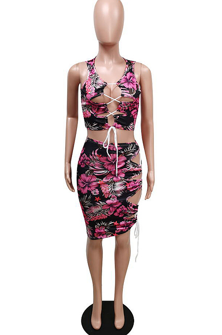 Sexy Bind Fashon Print Skirts Suit F8347
