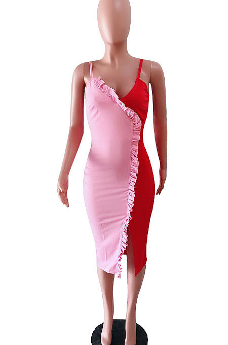 Trendy Printing Contrast Color Gallus Mini Dress ED8002