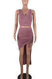 Sexy Club Dark V Neck Irregular Skirts Sets HYM6057