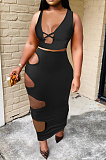 Sexy Pure Colou Hole Hang A Neck Package Hip Dress Two-Piece HHM6512