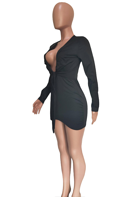Sexy Pure Color Low Bosom Bind Dress BN9268