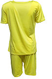Printing Yellow Short Sleeve Shorts Casual Trendy Two-Pieces MDO202101