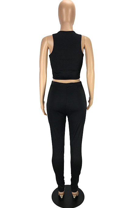 Fashion Sexy Prue Color Vest Hole Hlole Pants Two-Piece LYY9296