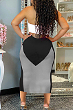 Fashion Casual Positioning Print Spliced Boob Tube Top Bind Dresses HHM6999