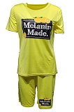Printing Yellow Short Sleeve Shorts Casual Trendy Two-Pieces MDO202101