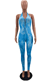 Women Hang A Neck Eyelet Bind Print Sexy Jumpsuit NYZ6010