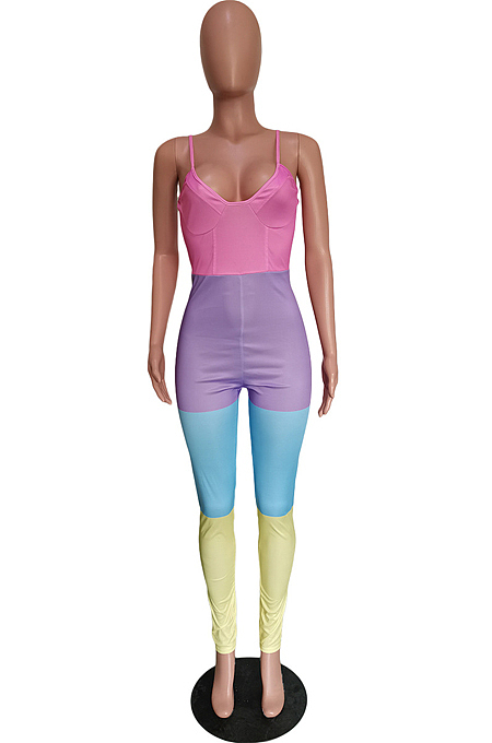 Sexy Colorful Splicde Vest Sling Jumsuits BBN155