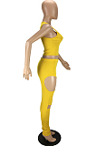 Fashion Sexy Prue Color Vest Hole Hlole Pants Two-Piece LYY9296