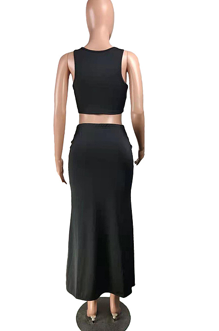 Summer Sexy Women Smoke Plait Bind Sleeveless Long Dress Two-Piece NYZ6002