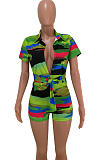 Summer Colorful Cultivate One's Morality Short Sleeve Package Hip Jumpsuit HHM6199 