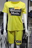 Printing Yellow Short Sleeve Shorts Casual Trendy Two-Pieces MDO202101