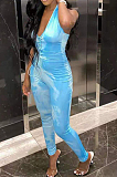Women Hang A Neck Eyelet Bind Print Sexy Jumpsuit NYZ6010