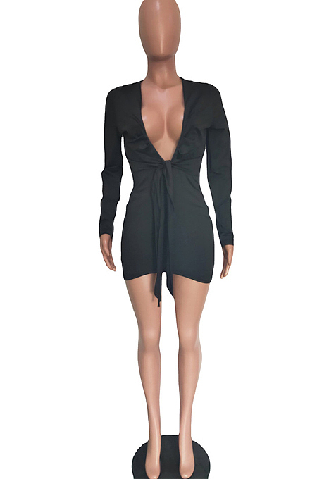 Sexy Pure Color Low Bosom Bind Dress BN9268