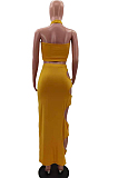 Sexy Pure Colou Hole Hang A Neck Package Hip Dress Two-Piece HHM6512