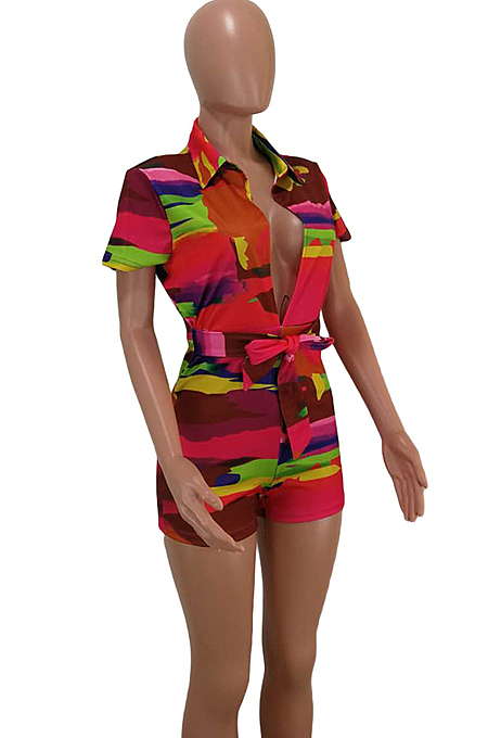 Summer Colorful Cultivate One's Morality Short Sleeve Package Hip Jumpsuit HHM6199 