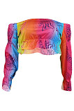 Fashion Rainbow Printing Agaric Edge A Word Shoulder T Shirts ED8377