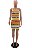 Fashion Women Stripe Sling Letter Print Dress NYZ6004