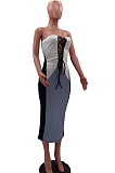 Fashion Casual Positioning Print Spliced Boob Tube Top Bind Dresses HHM6999
