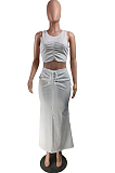 Summer Sexy Women Smoke Plait Bind Sleeveless Long Dress Two-Piece NYZ6002