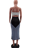 Fashion Casual Positioning Print Spliced Boob Tube Top Bind Dresses HHM6999