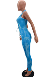 Women Hang A Neck Eyelet Bind Print Sexy Jumpsuit NYZ6010