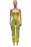 Digital Printing His Trousers Black Fungus Edge Net Yarn Spliced Jumpsuits BN9270