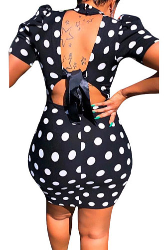 Sexy Wave Point Backless Back Bind Mini Dress ED8025
