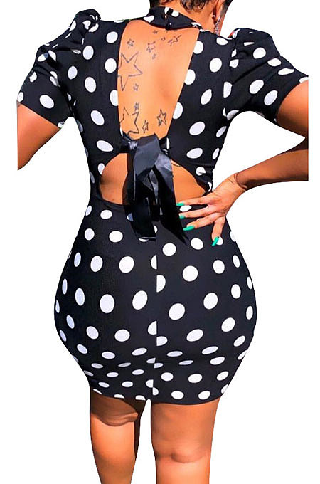 Sexy Wave Point Backless Back Bind Mini Dress ED8025