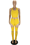Fashion Sexy Prue Color Vest Hole Hlole Pants Two-Piece LYY9296