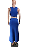 Summer Sexy Women Smoke Plait Bind Sleeveless Long Dress Two-Piece NYZ6002