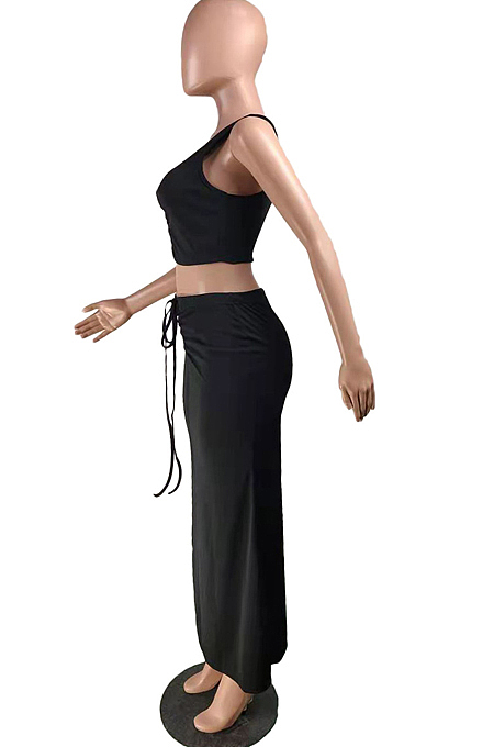 Summer Sexy Women Smoke Plait Bind Sleeveless Long Dress Two-Piece NYZ6002