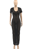Sexy Hollow Out U Neck Low Bosom Long Dress KY3051