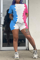 Fashion Color Matching Print Sport Two-Piece KY3062