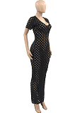 Sexy Hollow Out U Neck Low Bosom Long Dress KY3051