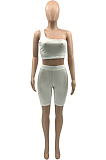 Fashion Cultivate One's Morality One Shoulder Pure Color Two-Piece KY3059