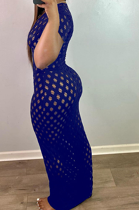 Sexy Hollow Out U Neck Low Bosom Long Dress KY3051