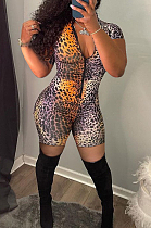 Sexy Cultivate One's Morality Leopard Print Short Zipper Jumpsuit KY3065
